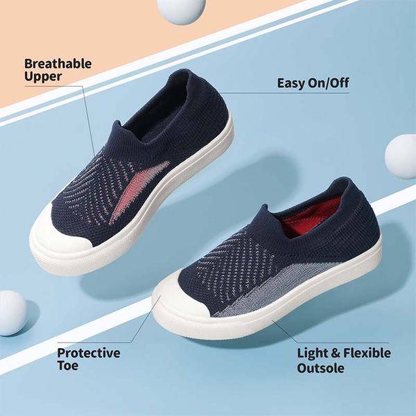 Kids Slip On Machine Washable Sneakers - NAVY - 4